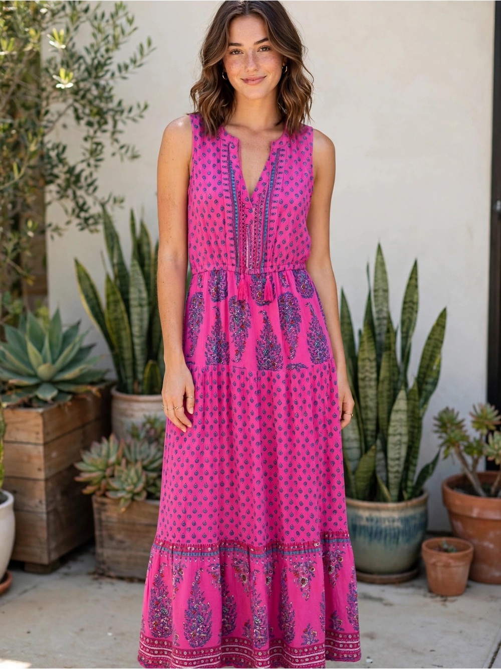 Old Navy Fuchsia Pink Printed Sleeveless Maxi Dress
#0069
